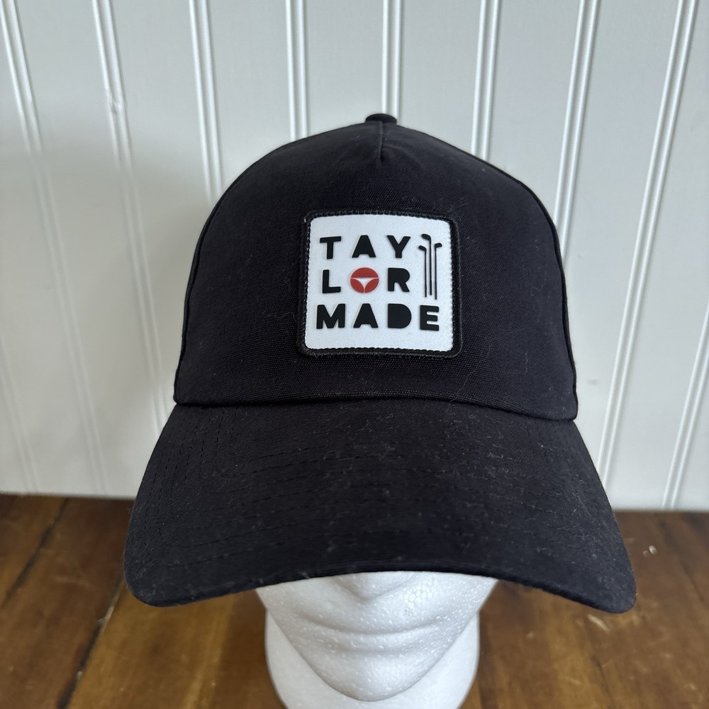 TaylorMade Hat Black White Logo Patch Adjustable Cap Golf Club Cotton Adjustable